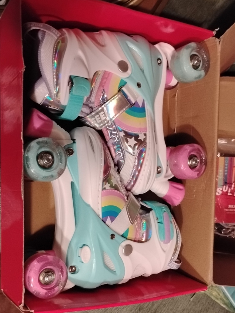 Kids Quad Roller Skates - Light Blue & Pink
